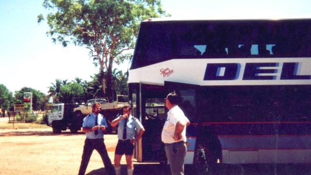 Deluxe bus at a stop between Katherine and Darwin