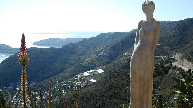 Eze Exotic Gardens, with statue by Jean-Philippe Richard