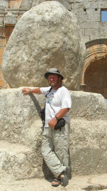 Leaning on St Simeon's pillar