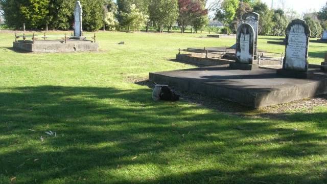 Grave of Arthur and Frances Parnell at Gisborne; gravestone missing; the day pack marks the spot